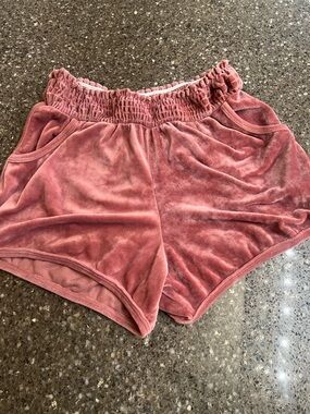 Savvi Natasha Velour Elastic-Waist Shorts in Dusty Rose Size S 70’s Look Y2K